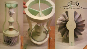 Maqueta funcional descriptiva de un motor de turbina de doble compresor. 